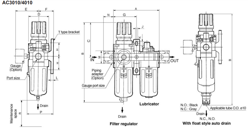 AC3010-02 1/4'' Filter Regulator Lubricator FRL Pneumatic Air Source Treatment