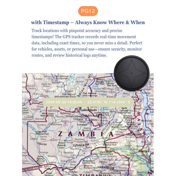 PG12 Super Mini Round 2G GPS Tracking Device with Timestamp for Logistics Fleet Management Cargo Vehicle Pet Car Anti-lost and Safety