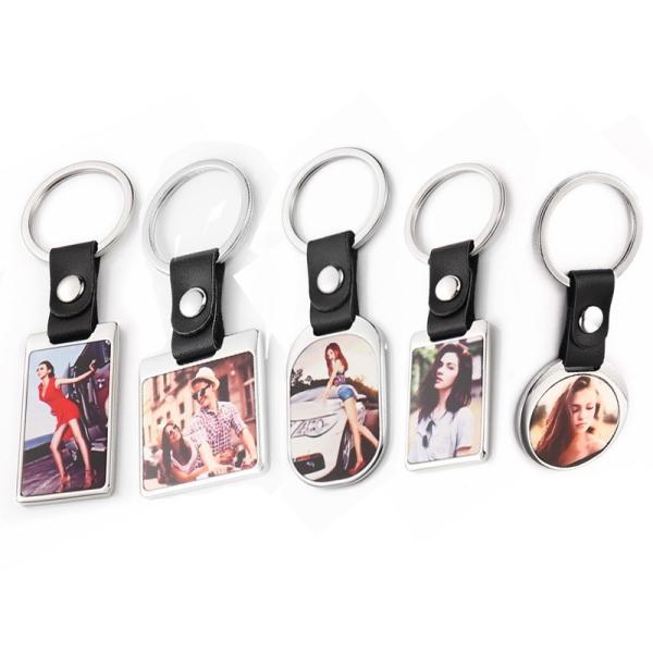 DIY Printable Metal Insert Sublimation Keyring Leather Strap Keychain Pendant