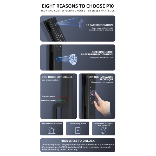 Tuya App Full Automatic Aluminum Door Lock With 3D Face Recogination Video Intercom Digital Door Auto Lock Smart Lock Cnc