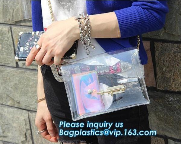 mini clear pvc girls shoulder long strip bag, Woman Sweet Handbag Clear Jelly Transparent, PVC Shoulder Bag Tote Chic Be