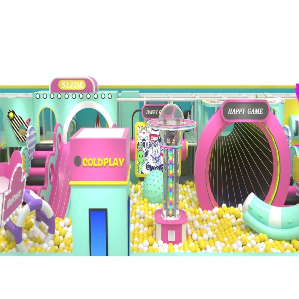 Custom Macaron Luxury Integrated Indoor Play Castle Slide Ball Pit Climbing Structure Kids Playground