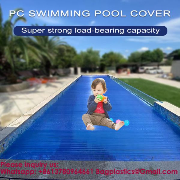 Safe Pool Safety Cover For Kids Safety Transparent Blue PC Blades With Reel Pool Cover Polycarbonate Pool Solar Cover Winter Safety Cover For Swimming Pool
