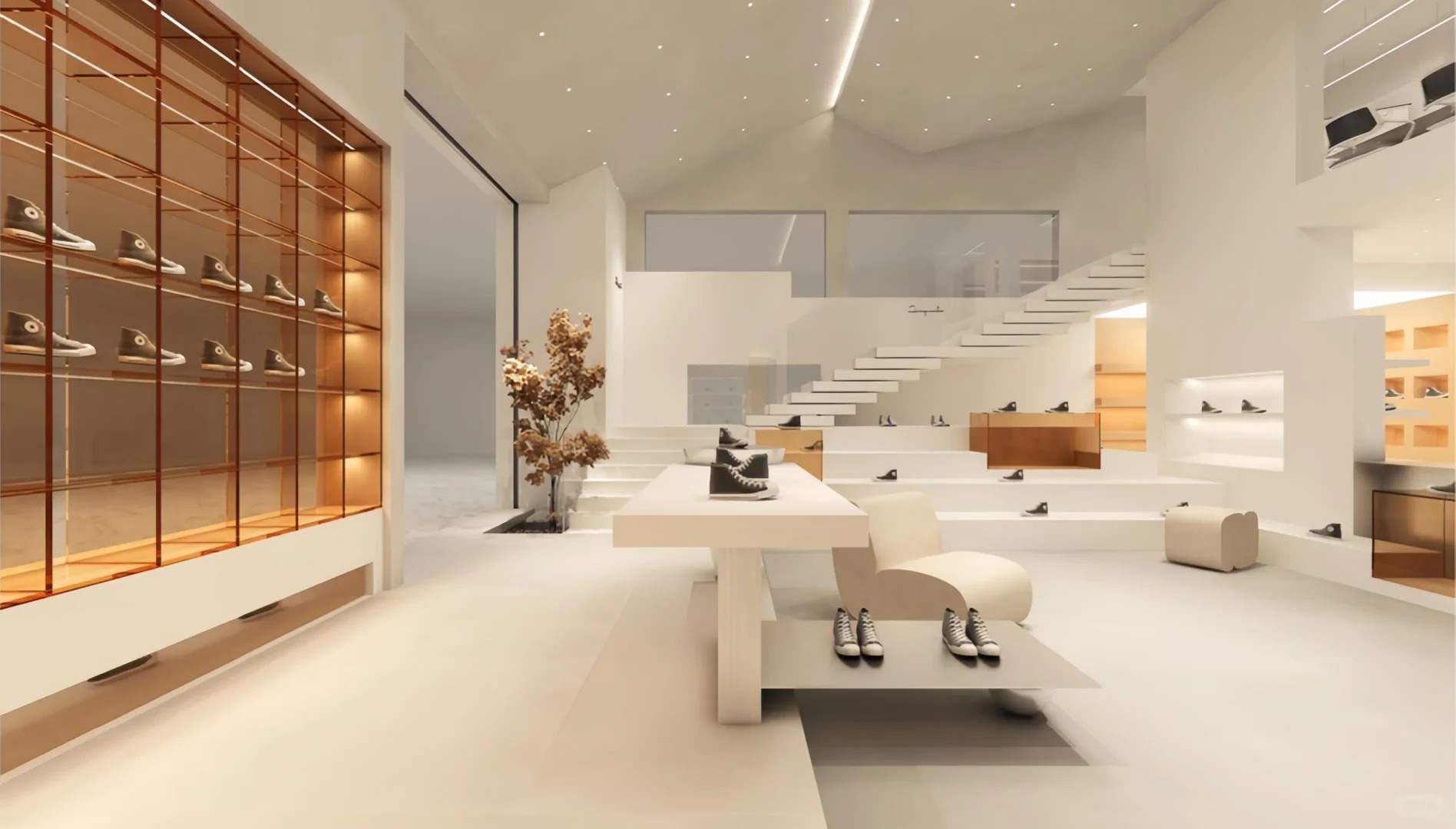Warm Pure White Minimal Daily Sneaker Boutique Layout Design