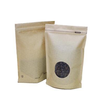 Brown Customized zipper lock Kraft paper bag, Aluminum foil inside kraft bag for coffee packing