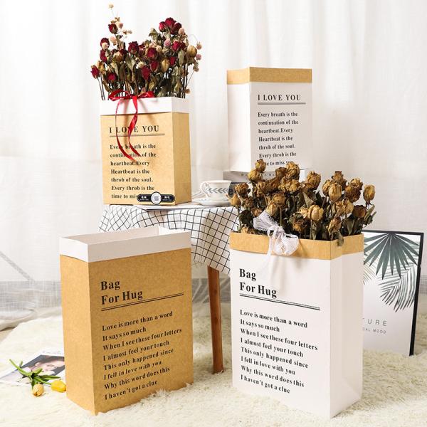 Bolsas de papel Kraft personalizadas, recicláveis e impressas Bolsas de presente de flores retangulares para buquês