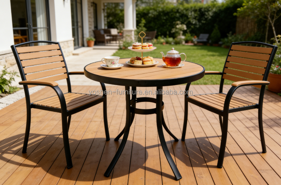 All Weather Portable Outdoor Coffee Table Foldable Design UV-Resistant Durable Stackable for Hotel Park Courtyard Balcony Dining