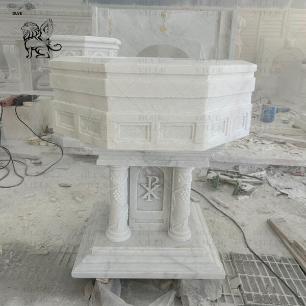 Marble Holy Water Font Natural Stone Catholic Baptismal Religious Chancel Baptism Handcarved Church