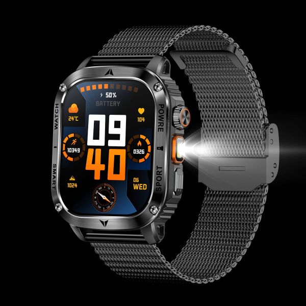 AK80 Smart Watch 2.01 BT Call Heart Rate Tracker Flashlight 400mAH 100+Sport Modes IP68 Waterproof Outdoor Sports