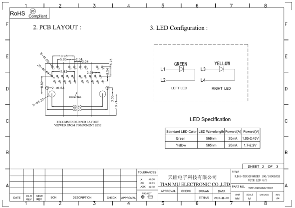 Power Over Ethernet Poe Rj45 Connector With Transformer Single Port 1X2 Tab Up