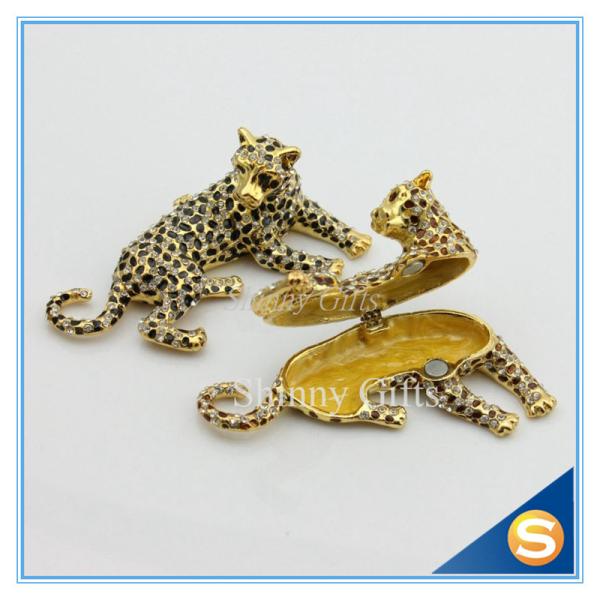 Fashion Home Decorative Box Pewter Materials Handmade Trinket Box Leopard Statue Jewelry Box