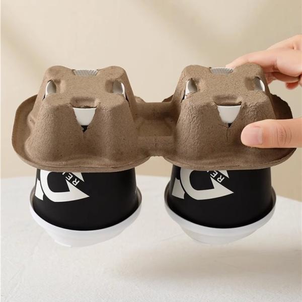 Hot Drink Cup Carrier Customized Request Biodegradable Brown Craft Paper Cup Holder Tray