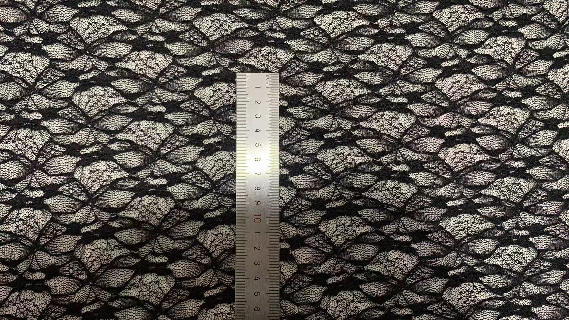 100% nylon/spandex  Rhombus Hollow Out Mesh Lace Fabric, Black Geometric Diamond Net Lace for Dress Lingerie Garment Decoration