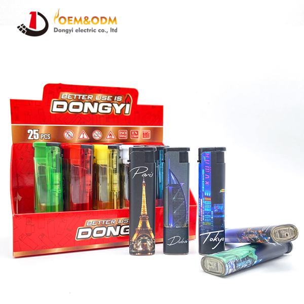 Dongyi 2025 OEM 77mm Disposable DIY-pattern Windproof Lighters Cigar Smoking Electric Custom Logo Gas Cigarette Lighter