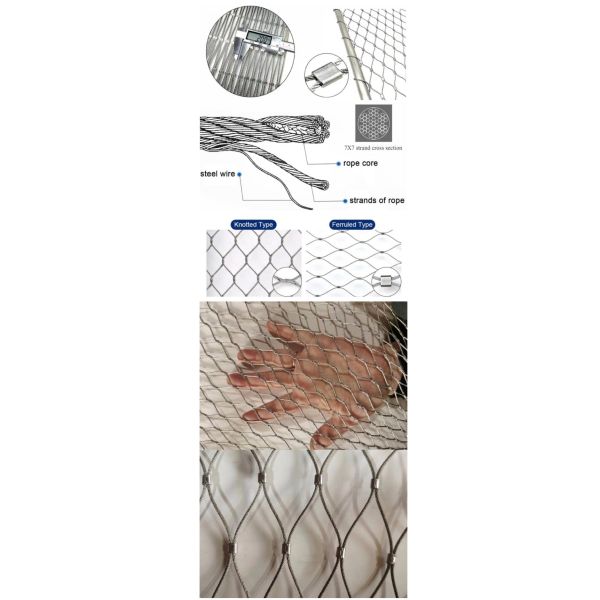 SS 304 316 Flexible Zoo Netting Monkey Cage Stainless Steel Wire Rope Mesh For Zoological Garden