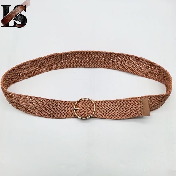 Brown Wax Rope Braided Belt for Women Lady Girl Metal Buckle Adjustable Knitted Belts