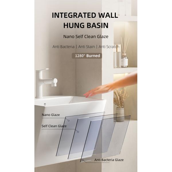 Trapezoid Bathroom Wall Hung Bain Ceramic White Thin Edge Single Hole 20L Capacity