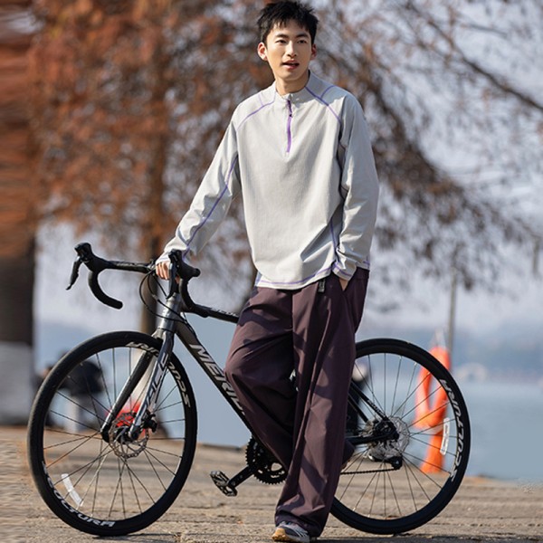 Half Zip Stand Collar Quick Dry Cycling Long Sleeve Knit Top, Custom OEM ODM Sport Tee