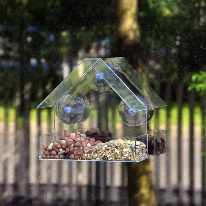 Transparent Triangular Bird Cage Bird House Acrylic Plexiglass Bird Feeder Sub Feeder Display Rack Storage Rack