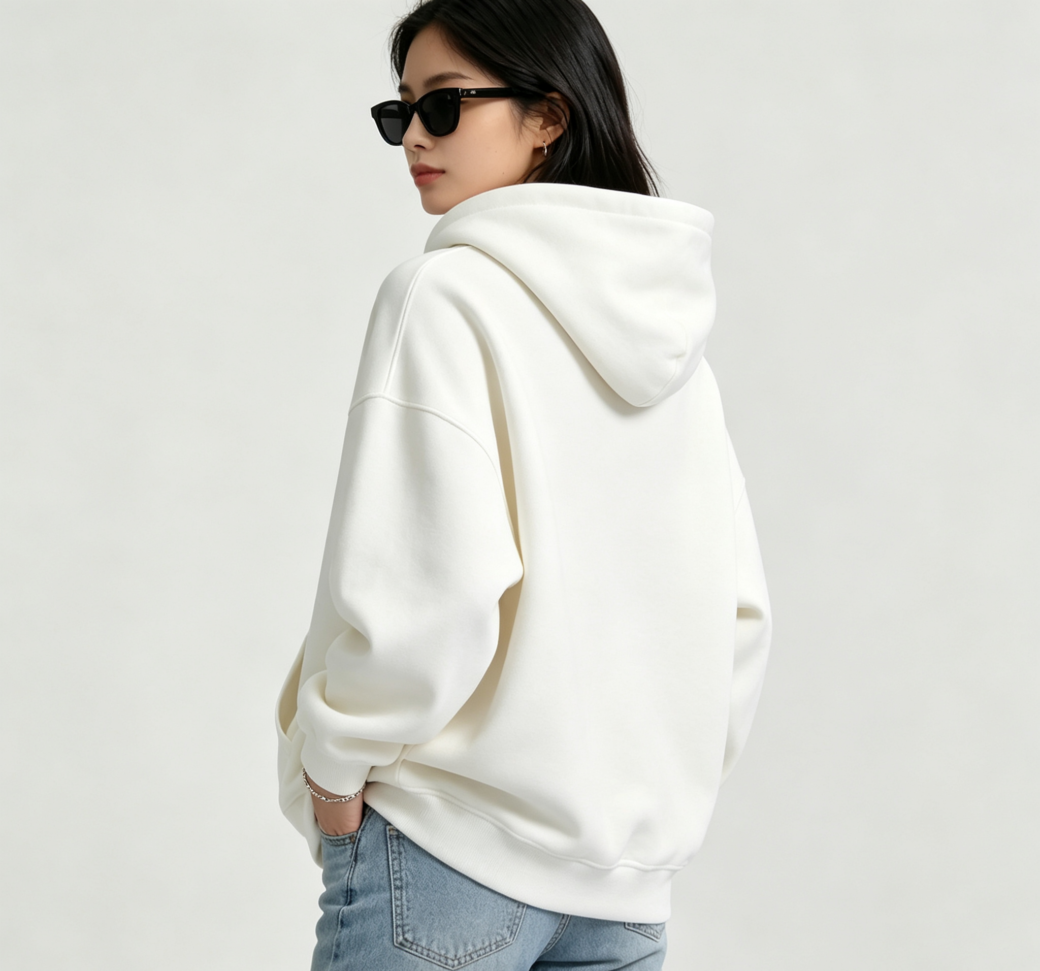 Cream Blank Cotton Poly Hoodie Heavy Terry Fabric Unisex Hooded Sweatshirt Oversized