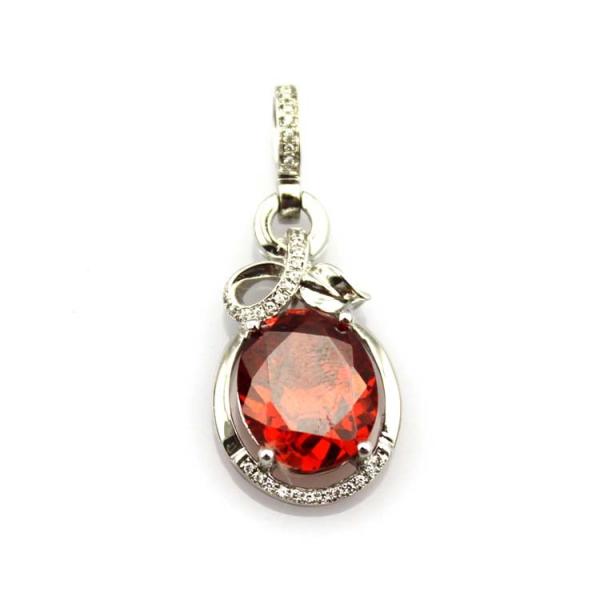 Sterling Silver Oval Pink Zircon Pendant and 925 Silver Chain Necklace (PSJ0268)