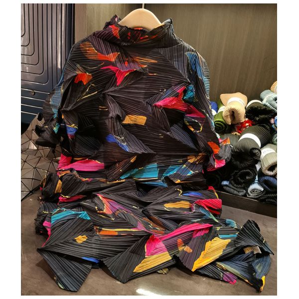 Casual Printed Dress High-End Waist Lace-Up Pleated Long Skirt for Spring European American Cross-Border New