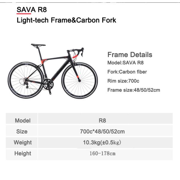 SAVA R8 Unisex Aluminum Alloy Bicycle 110kg Load Capacity 1.2m Length