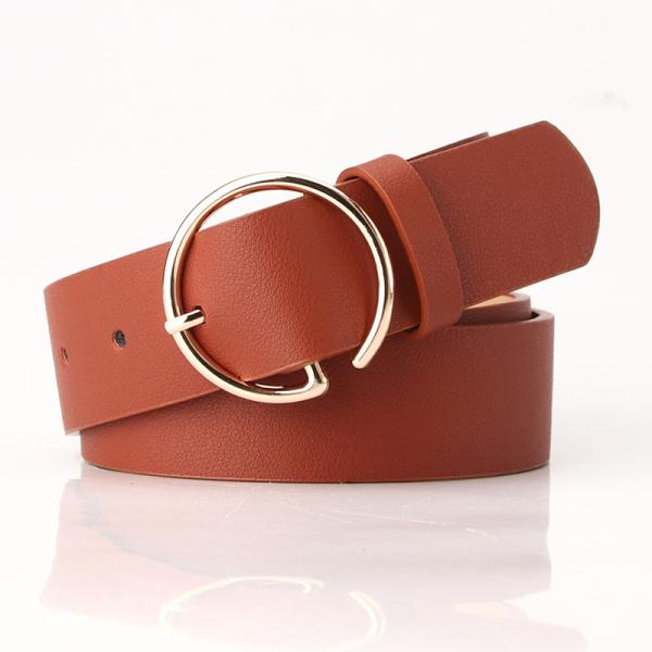 Female Strap Pu Leather Belts 104cm Round Buckle Belt
