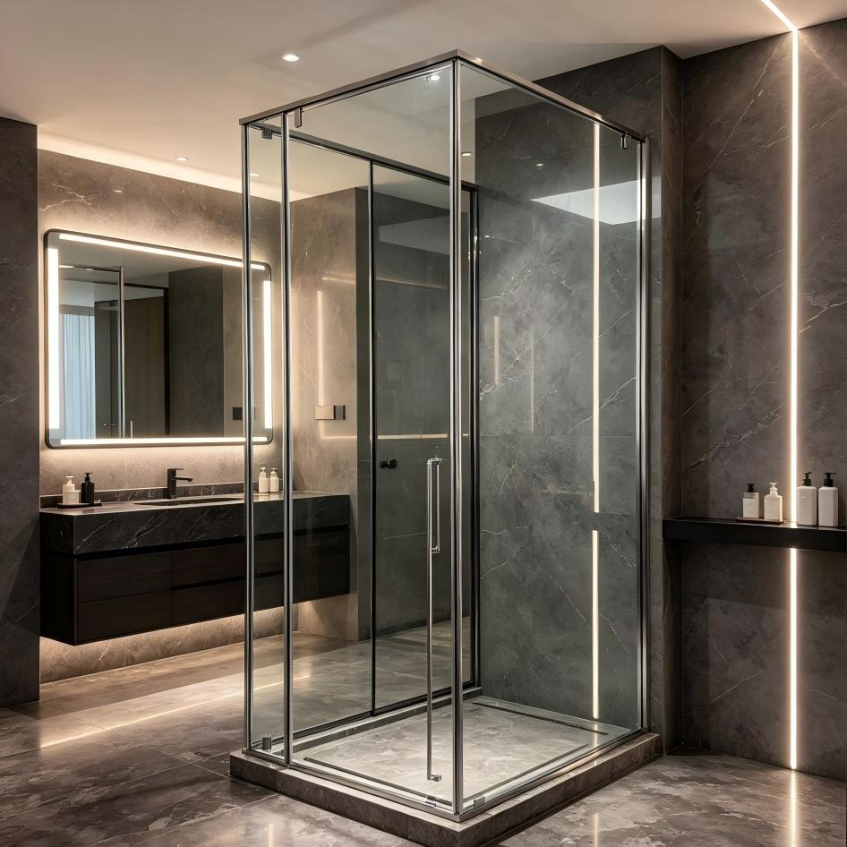 Anti Slip Corner Frosted Glass Shower Enclosure Semi Frameless Door ODM