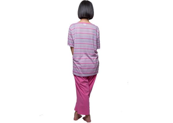 Fashion Ladies Pink Print Stripped Pajamas Nightwear Sets Short Sleeve Anti - Wrinkle