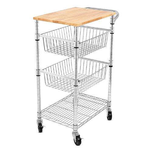 3 shelving móvel da cesta da grade do fio da profundidade das séries 350mm, unidade de armazenamento da cesta do metal