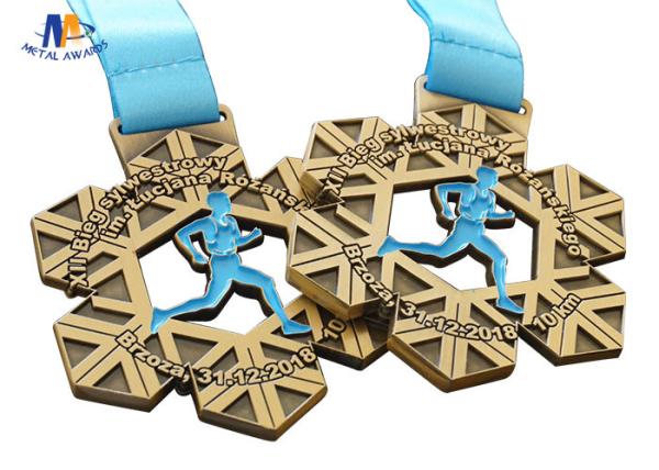 Die Cast Custom Sport Medals 10K With Ribbon round Shape Pesonalized