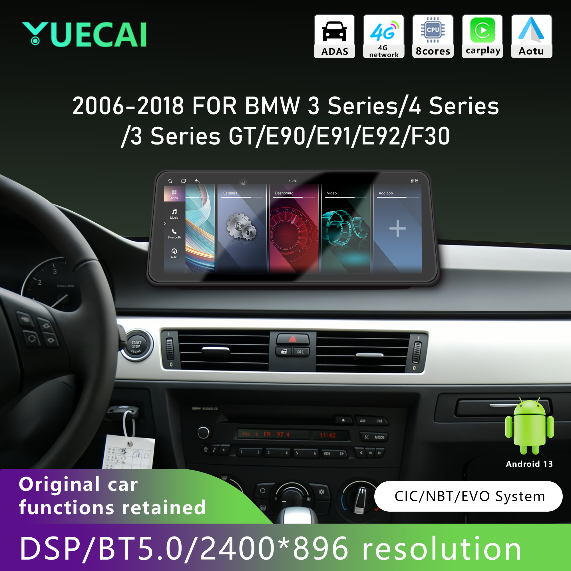 12.3inch Car DVD Screen for 2009-2012 for BMW 3 Series/E92-high  Including Frame Cable Canbus