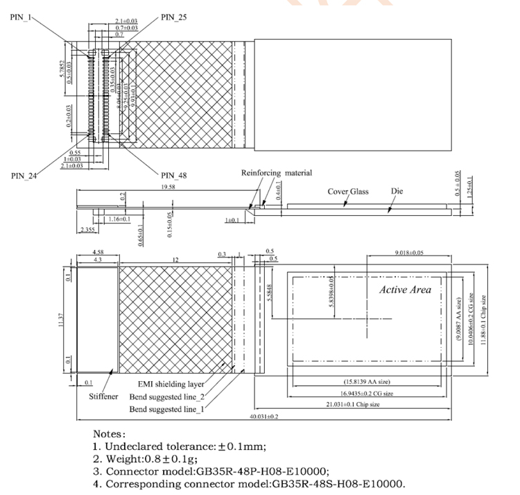 Модуль дисплея 0,71 дюймов 350nits 1920x1080 FHD RM67162 MIPI I2C OLED