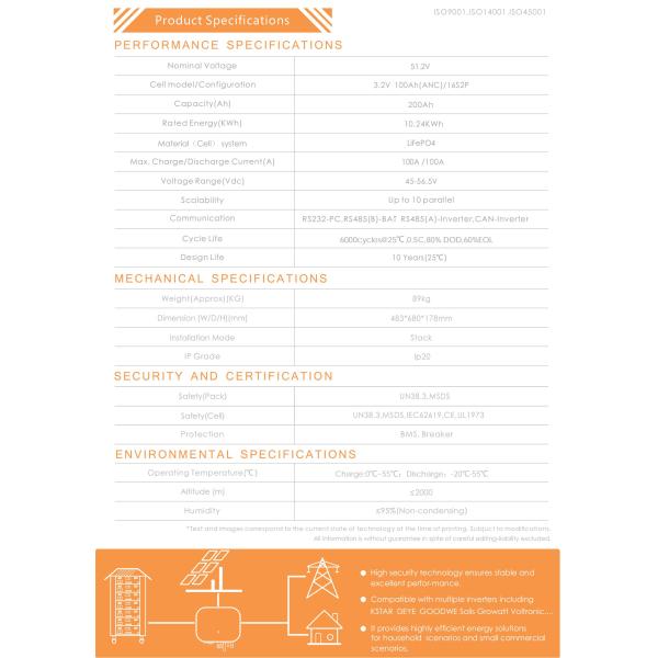 Home Appliances 10Kwh 100Ah Stack Installation Mode Solar System Storage Lithium Battery