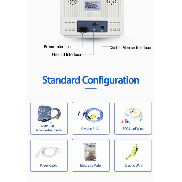 6 Parameters Multi Parameter Patient Monitor with High-precision Modules Digital Oxygen Technology and 12.1 inch Color TFT Display