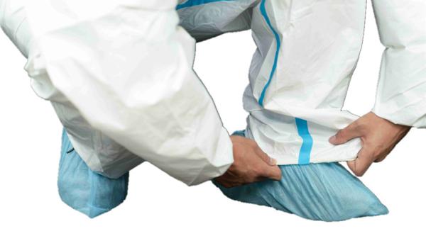 Tipo 4/5/6 Prevenção de salpicos MP Camisa descartável com capuz de duas peças e fita azul