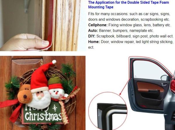 Double sided foam mounting tape,black tape with red cover film,Hot melt double sided cloth carpet tape bagplastics bage