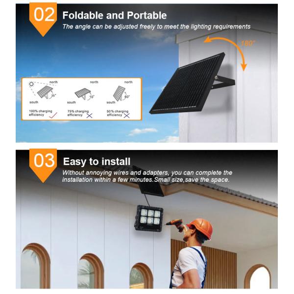 Réflecteur solaire efficace, 150W, en aluminium noir, étanche IP65, idéal pour l'éclairage extérieur