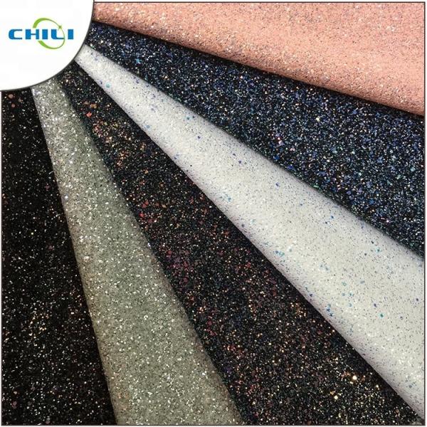 Waterproof Woven Backing chunky Glitter Faux Leather Fabric Black Glitter Fabric