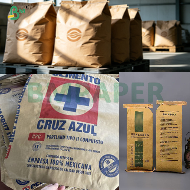 70-85g 100% Virgin Wood Pulp Kraft  Brown Tear Resistance Flour / Cement Packaging Paper 
