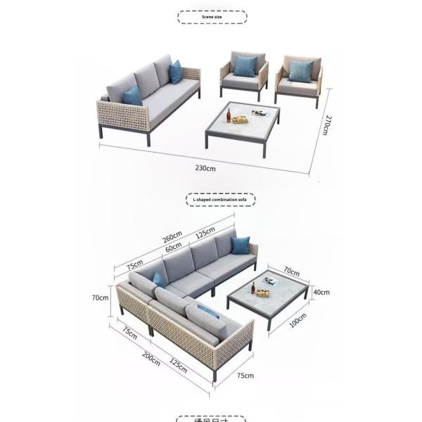 Quadro de alumínio customizado Luxury Rattan Garden Sofa Sets para jardim e sala de estar