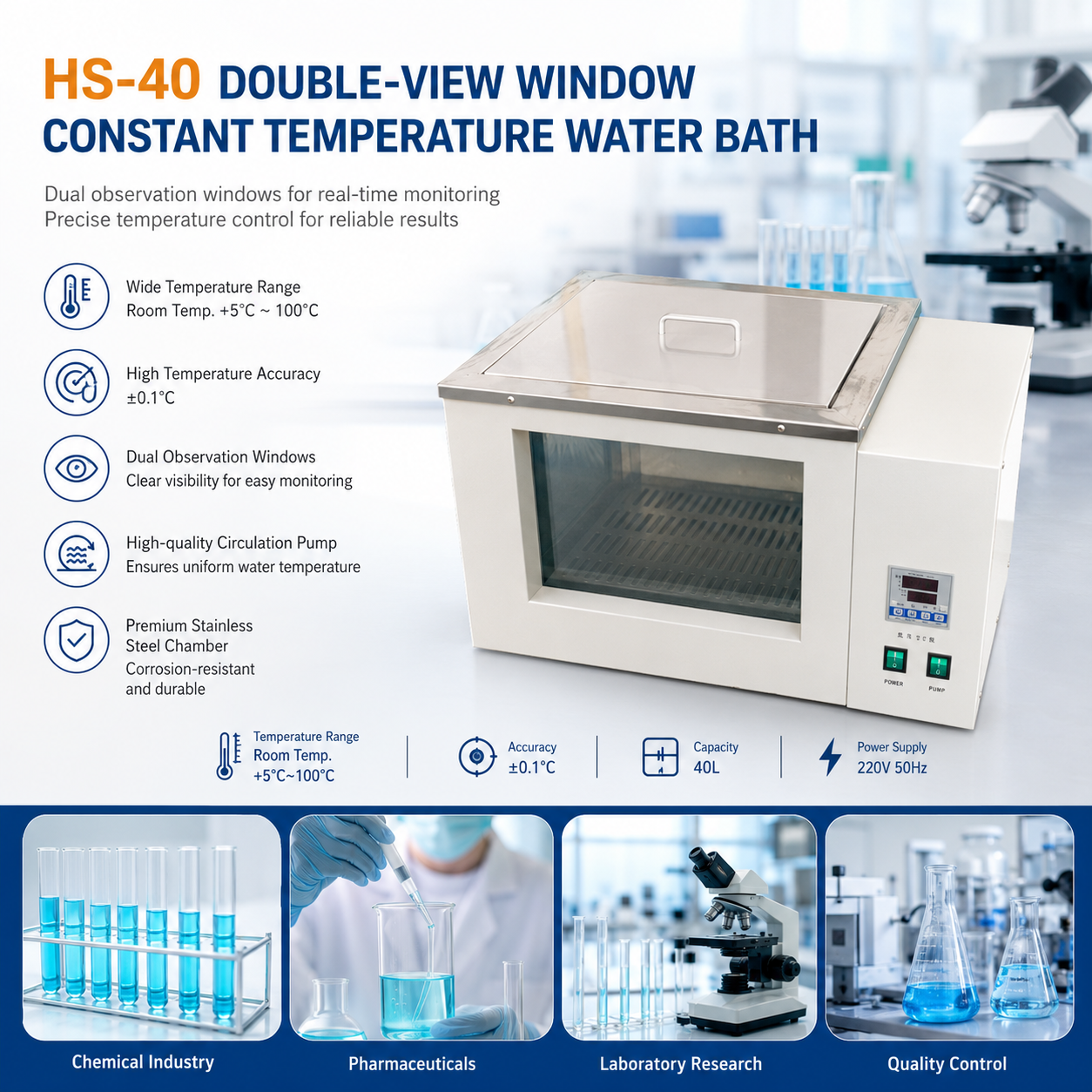 Cenlee Thermostatic Water Bath with Circulating Pump 304 Stainless Steel LED Display RT+5-100C for School Chemistry Teaching Lab