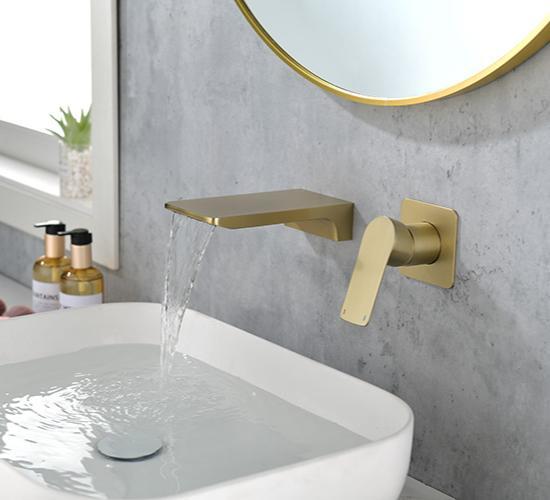 Flat Wide Waterfall Bathroom Sink Faucets Wall Mount Basin Mixer Tap Anti Fingerprint Black