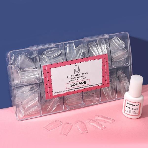 Stiletto Salon Nail Tips No C Shape Full Cover Soft Gel Tips for SAGALAGA 500pcs Box Clear Nails Pattern Long Tips