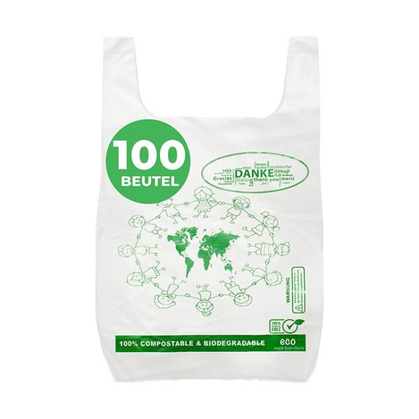 Blocked Biodegradable T Shirt Bags Packaging Compostable Grocery Bags With Handles