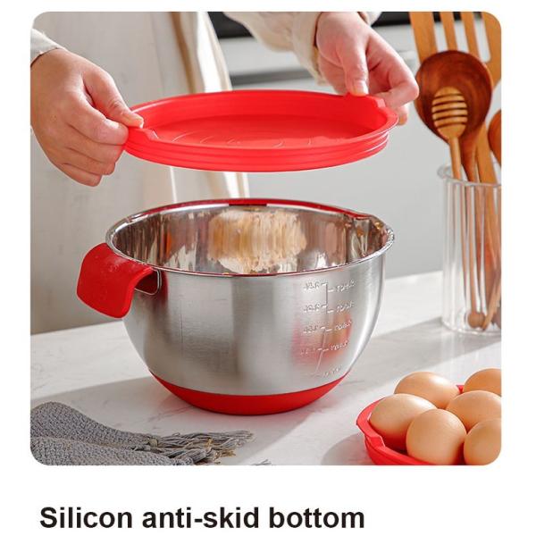 Cuenco de mezcla de acero inoxidable 304 con tapa ABS 1200 ml-4500 ml