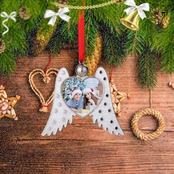 Sublimation Blank Metal Angel Wings Christmas Ornaments Custom Christmas Gifts