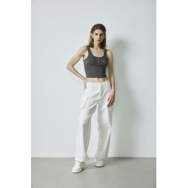 Heathered Charcoal Cropped Tank Top  Warm Womens Henley