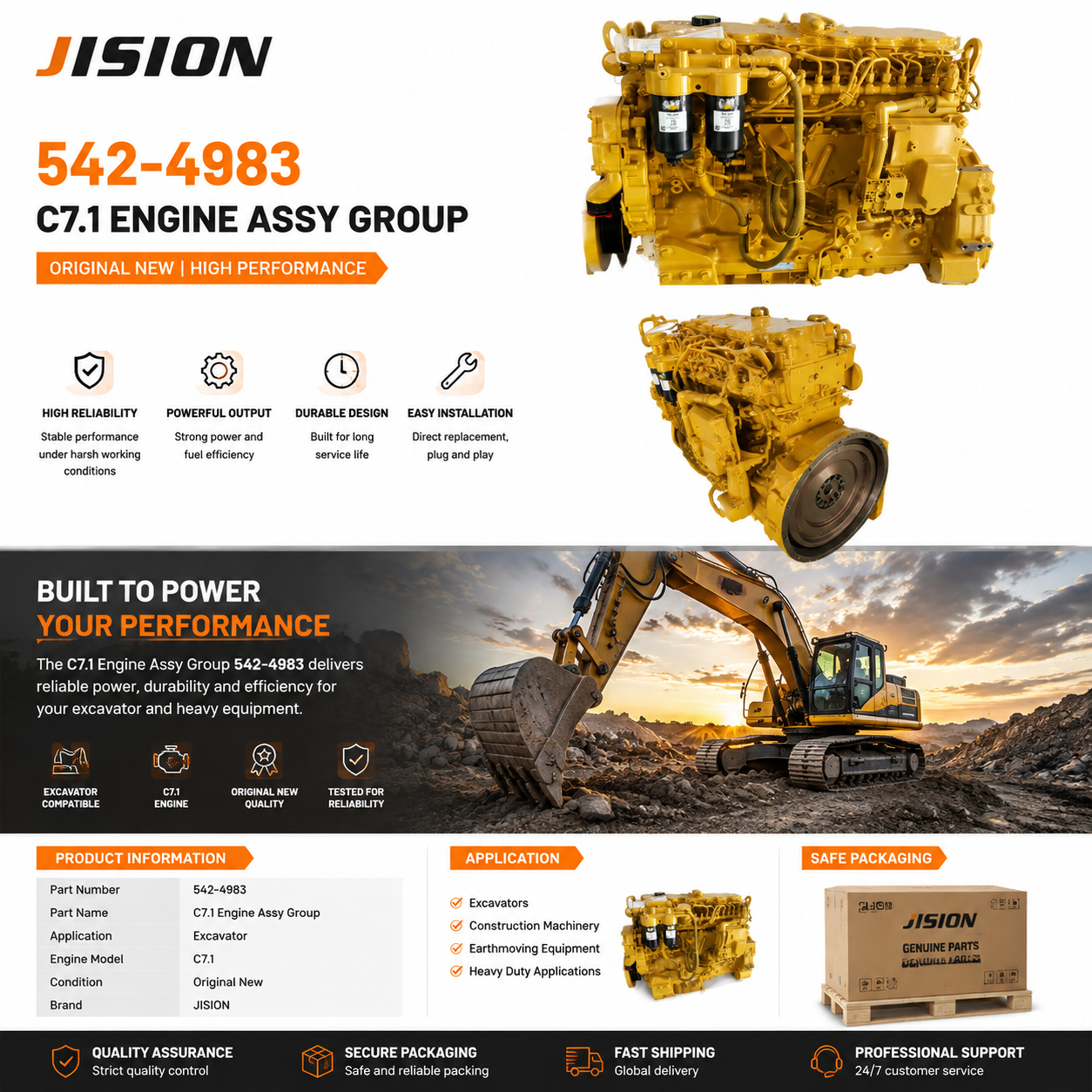 542-4983 C7.1 Engine Assy Group Original New Excavator Engine Assembly Complete Power Unit Replacement